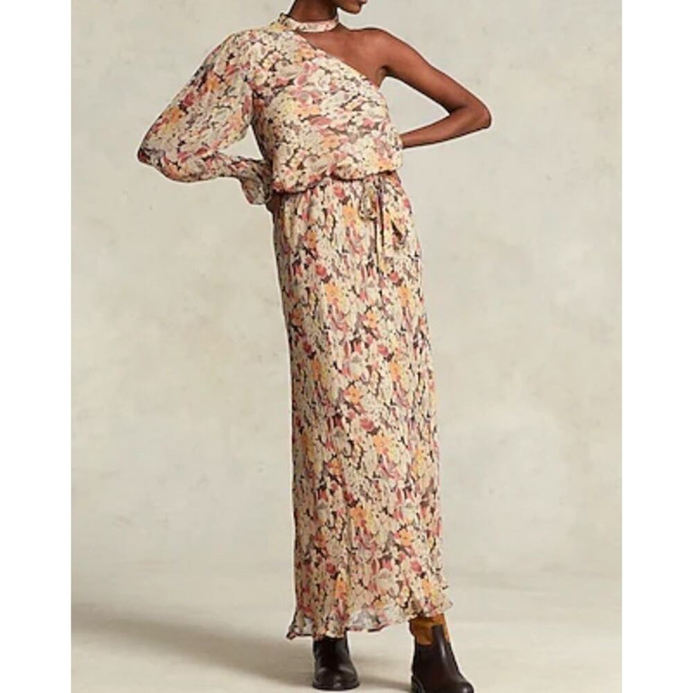 NWT Polo Ralph Lauren Floral Georgette One-Shoulder Maxi Dress Women’s Size 8